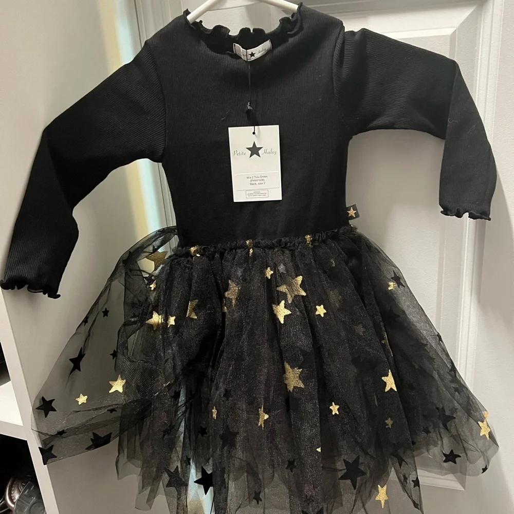 PETITE HAILEY tutu dress . NWT!! Black with gold stars . Size 2 - Picture 1 of 2
